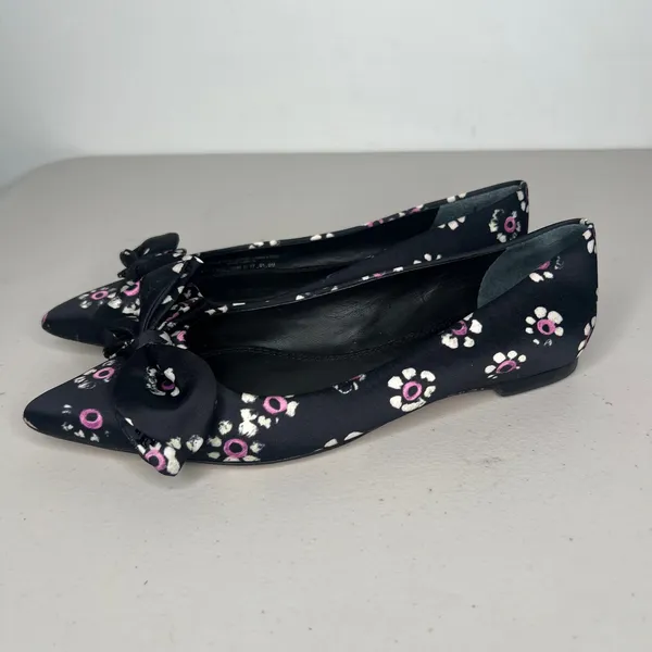 Tory Burch Black Rosalind Bow Floral Pointed Ballet Flats Size 5 - Image 6