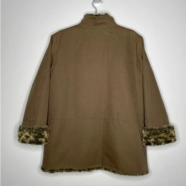 Vintage 2000s J.Jill Brown Faux Fur Lined Coat Jacket Size L - Image 3