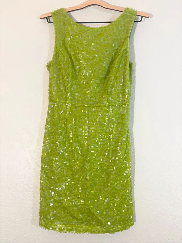 Marc New York Sequin Lime Green Mini Dress Vintage Size 4 - Image 3