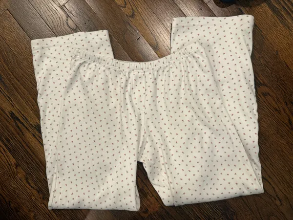 Brandy Melville White Straight-Leg Pants with Tiny Pink Floral Print - Image 4