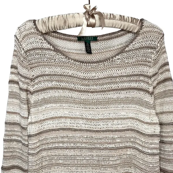 LRL Ralph Lauren Sweater Top XL Neutral Loose Knit Tunic Top Cotton Blend Beachy - Image 2