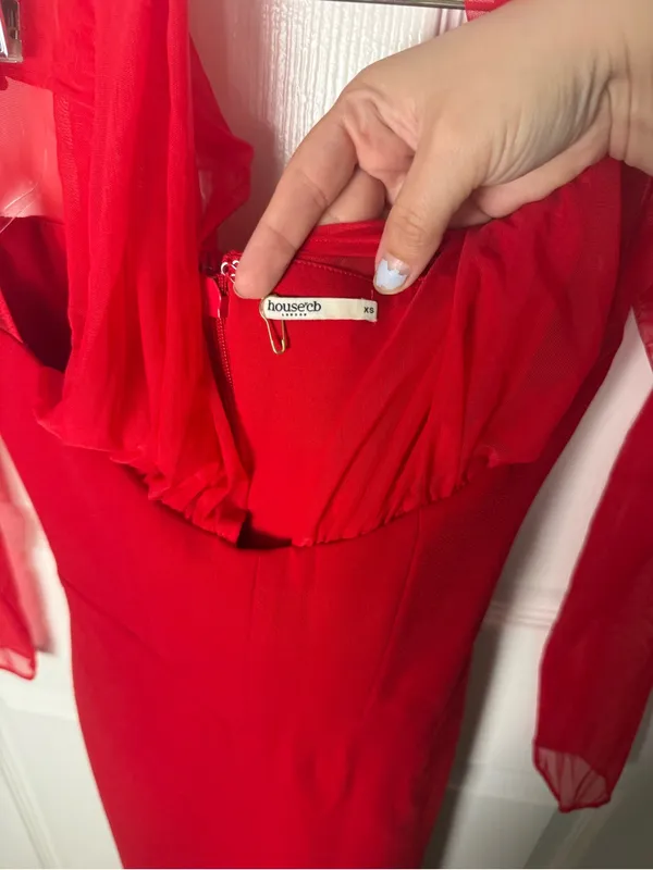 House of CB Yasmin Scarlet Plunge Midi Dress XS - Image 10