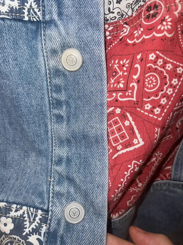 Anthropologie Faria Patchwork Denim Trucker Jacket - Image 9