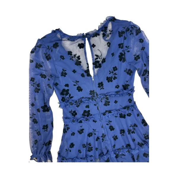 B. Darlin Long Sleeve Tiered Mini Dress Blue Floral Mesh Size 5/6 Homecoming - Image 8