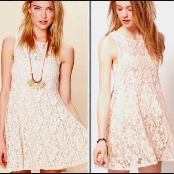 Free People Lace Sleeveless Mini Dress Beige M - Image 4