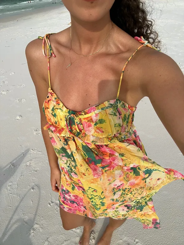 Summer Floral Boho Dresses for Women Spaghetti Straps Beach Dress Ruffle - Image 3