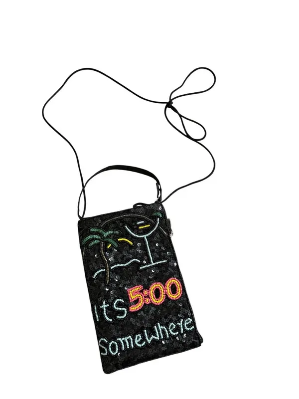 ITS 5 O’CLOCK SOMEWHERE Beaded Mini Crossbody Bag Black - Image 4
