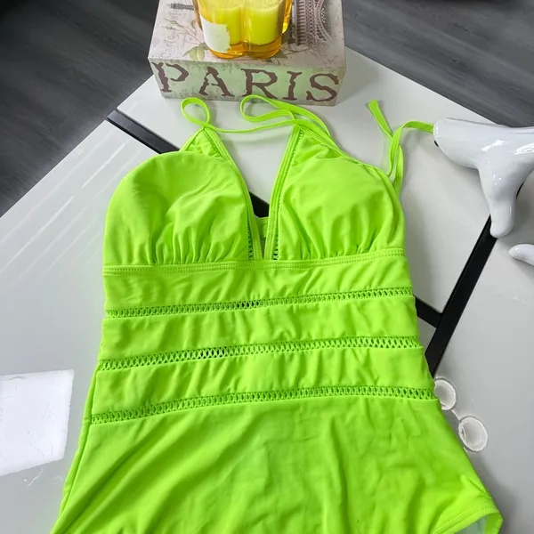 💚 Neon Lime Green Mesh Crochet One-Piece Swimsuit - Size L💚 - Image 11