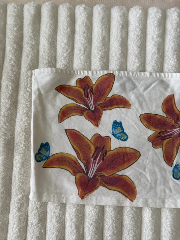Edikted White Tube Top with Orange Lilies and Blue Butterflies - Image 2
