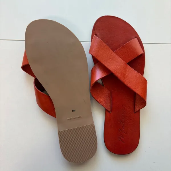 Matisse Topa Sandals Womens 8M Orange Leather Crisscross Slide Made in Brazil - Image 5