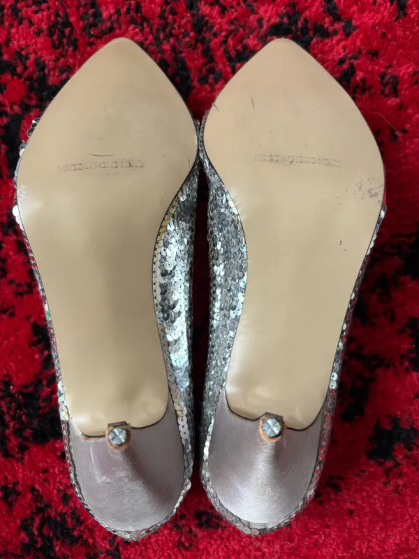 Silver Vintage Sequin Heels Size 10 - Image 8
