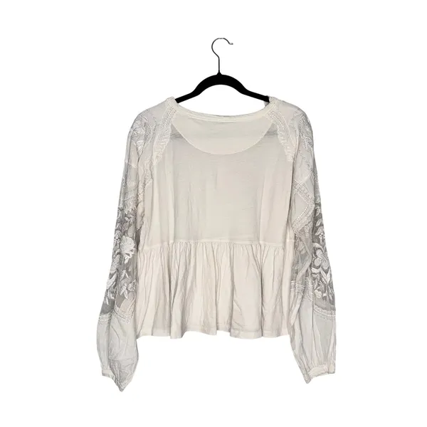 Free People Babydoll Top Womens Small Cream Excellent Lace‎ Sleeve Boho Blouse - Image 3