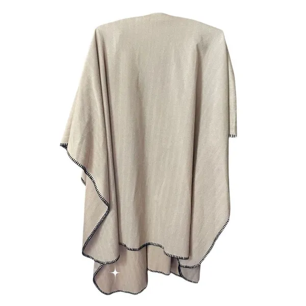 Denim & Company tan herringbone open poncho cape. Boho festival - Image 3