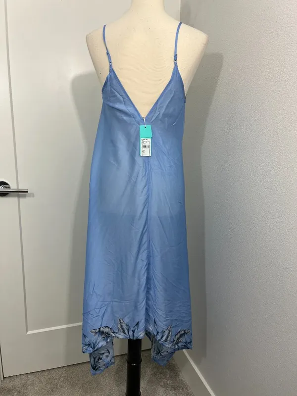 New Seafolly Small Pool Blue Tahitian Night Scarf Handkerchief Hem Midi Dress - Image 2