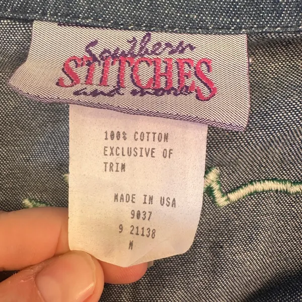 Vintage Southern Stitches Denim‎ Appliqué Embroidered Bomber Jacket Womens M USA - Image 5