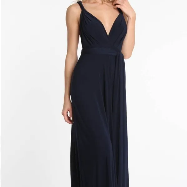 Von Vonni Raven Navy Blue Convertible Tie Wrap Maxi Dress - Image 2
