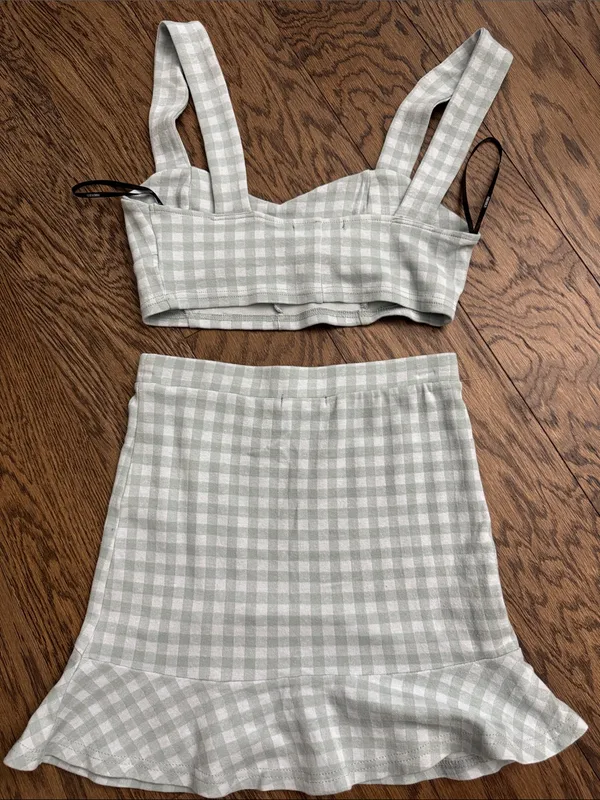 Forever 21 Gingham Mint Green Cotton-Blend Midi Skirt - Women's size small. - Image 3