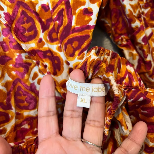 Love The Label Anthropologie Melba Orange Pink Floral Tie Back Blouse‎ Size XL - Image 6
