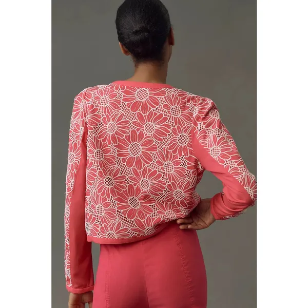 Anthropologie‎ NWT Dolan Pink & White Linen Cutwork Jacket Size M - Image 2