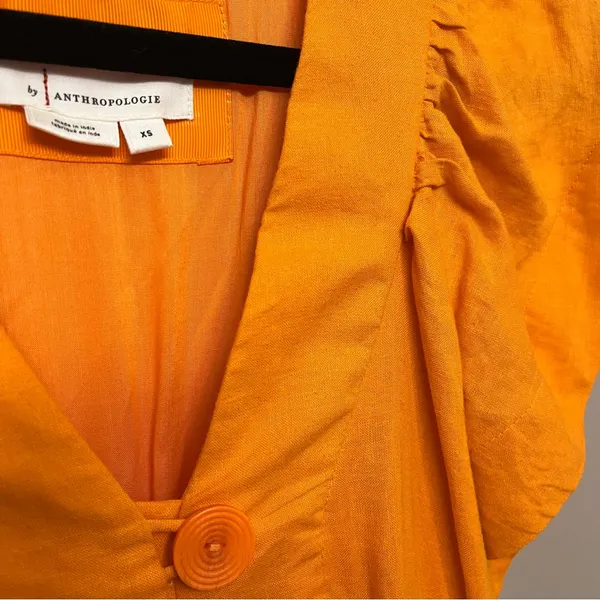Anthropologie Orange Flutter Sleeve Button Front Midi Dress XS - Image 10