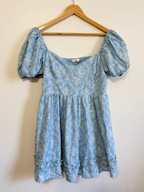 Altar’d State Blue Floral Smocked Babydoll Mini Dress XL Cottagecore Dainty - Image 2