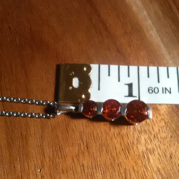 Simulated Red Diamond Sterling Silver Pendant Stainless Steel Necklace - Image 5