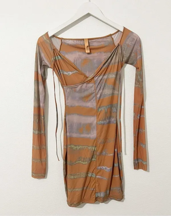SKIMS Jelly Sheer Off The Shoulder Dress in Tie Dye Size Small S - Image 2