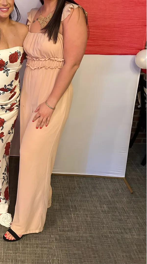 lulus blush ruffled tie back wide leg jumpsuit  - Image 3