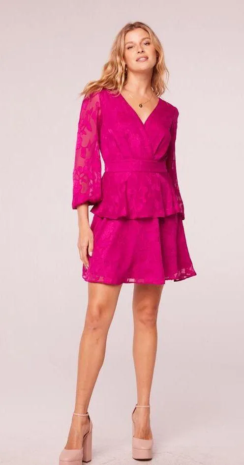 Band of the Free Kiss Me Fuchsia Peplum Romantic Boho Garden Mini Dress M - Image 7