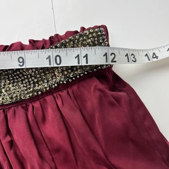 Zara Basic Burgundy Beaded Waist Maxi‎ Skirt Size S Burgundy Wine Red Boho - Image 9