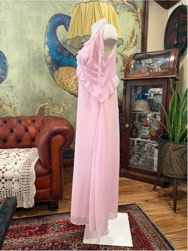 Cider Pink Ruffle Maxi Dress Chiffon Cottagecore Coquette Tie Shoulder Size XL - Image 4