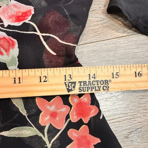Reformation‎ Portia Dress Black Floral Print Long Sleeve Tie Neck Mini Size 4 - Image 8