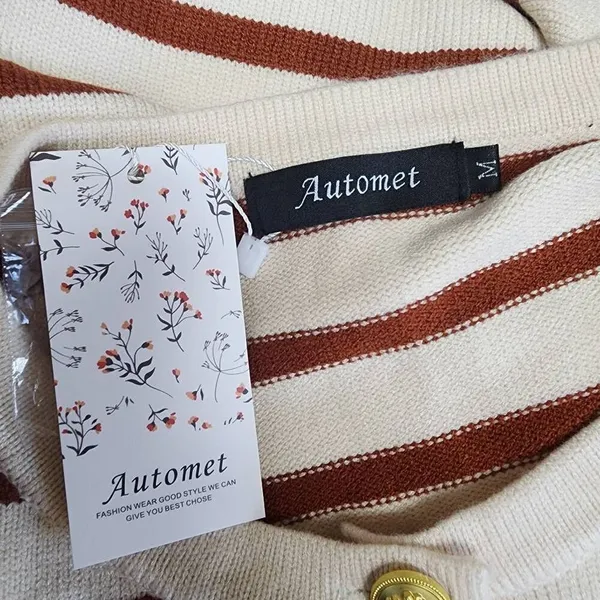 NWT Automet Cream & Rust Orange Striped Cardigan (M) - Image 6