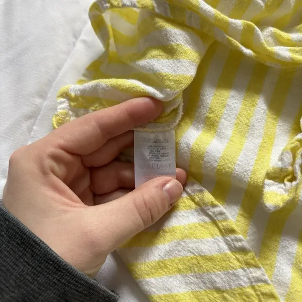 Loft Womens Medium Striped Linen Blend long‎ Sleeve Blouse Button Down Yellow - Image 7