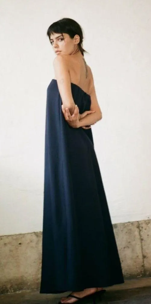 Zara strapless tube flowy navy blue summer vacation casual dress - Image 6