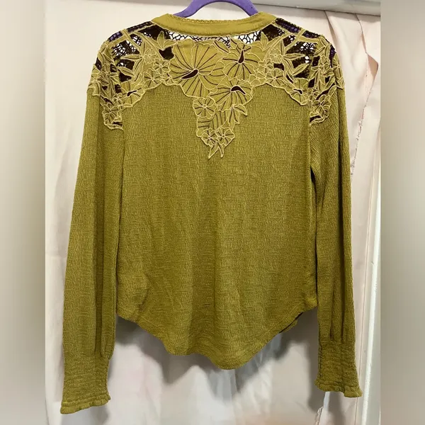 Free People Mustard Lace Accent Blouse - Image 5