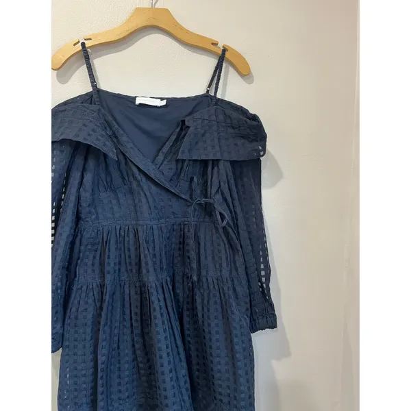 Jonathan Simkhai Navy‎ Blue Fit & Flare Dress Side Zip Size M Mini - Image 7