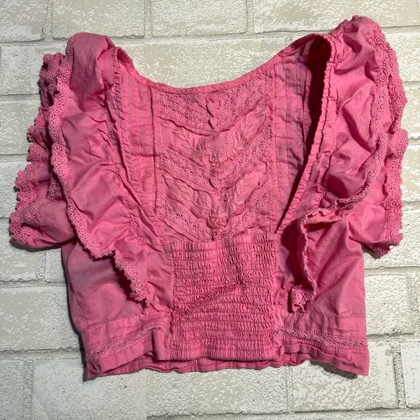 Altar'd State Pink Ruffled Crop Top - Image 2