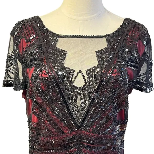 Womens Whimsigoth Dark Fairy Sequin Mesh Dress Size L Black Red Y2K 20s HOCO - Image 2