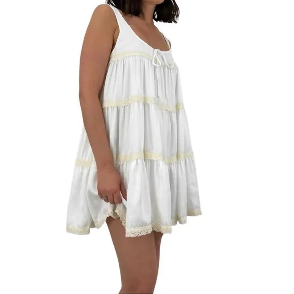 LOUCIA Tiered Lace Babydoll Dress Cottagecore romantic milkmaid festival Small - Image 5