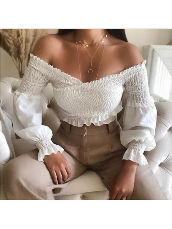Zara White Smocked Off-Shoulder Wrap Crop Top - Image 3