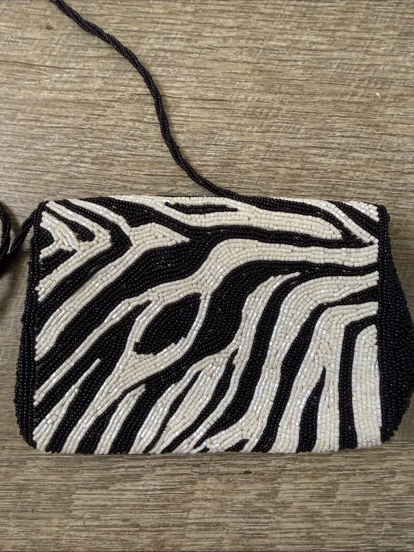 Inge Christopher Black and White Zebra Beaded Crossbody Bag - Image 4