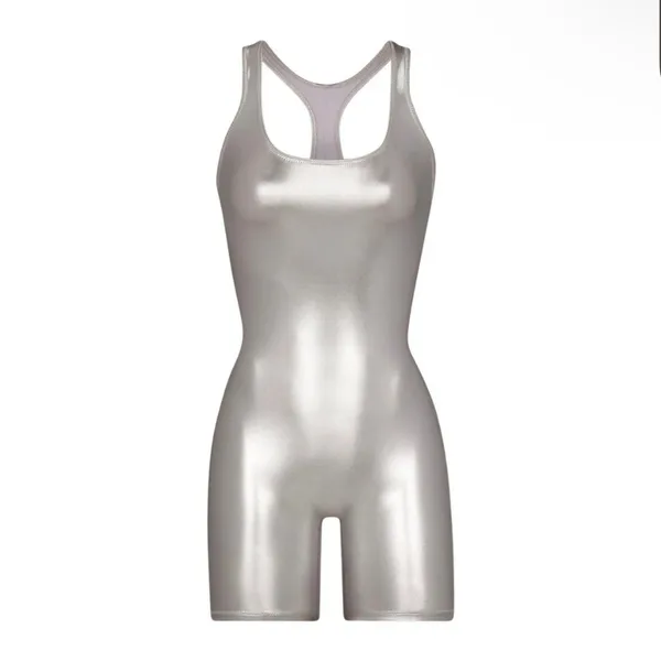 Skims Women Nickel Metallic Swim Cycle Suit NWT Size S ( Sold Out) - Image 2