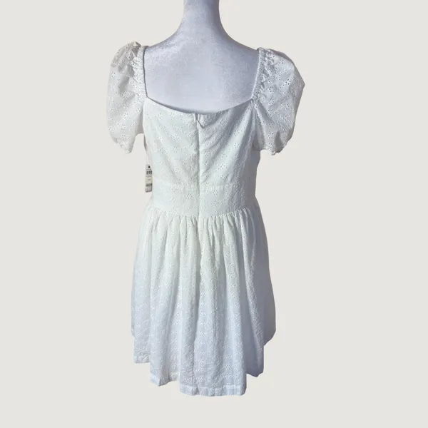 Bar‎ III Eyelet Mini Dress Womens 10 White New Tie Front Puff Sleeve Cotton - Image 3