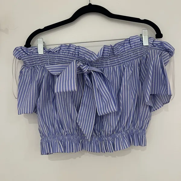 NEW Zara Stripped Blue Striped Strapless Blouse - Image 4