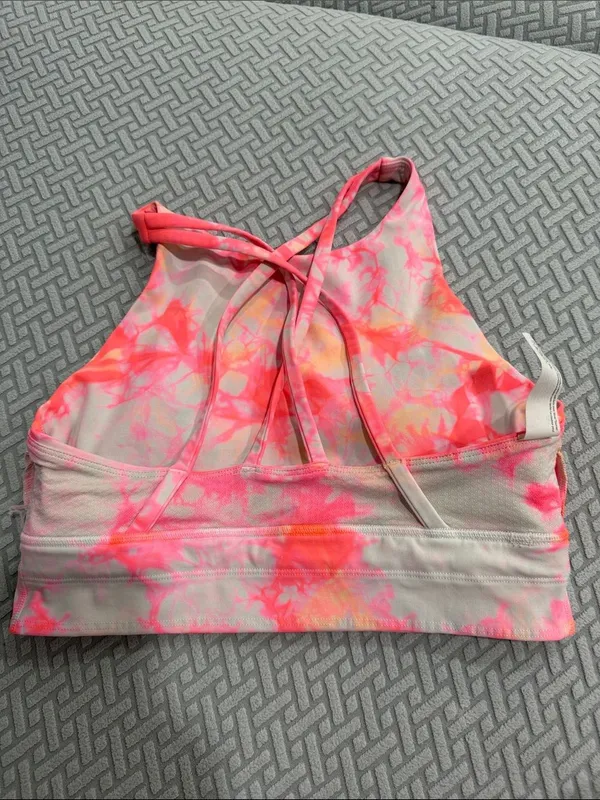 lululemon athletica Pink & Cream Tie-Dye High Neck Sports Energy Bra Size 8 - Image 11