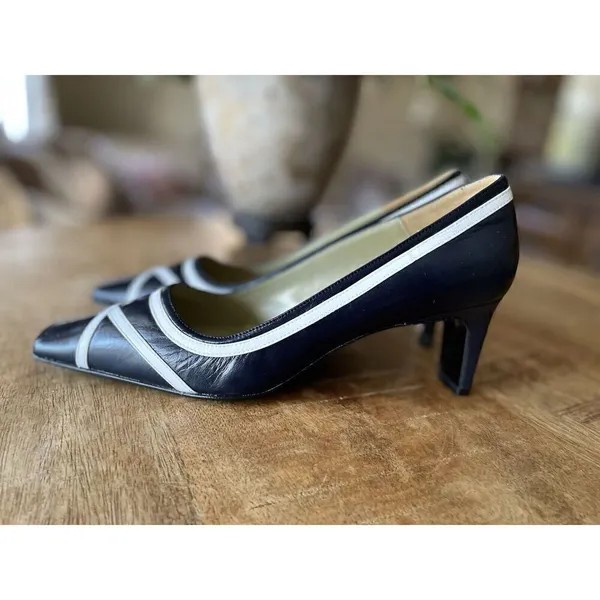 Vintage Monique Women’s Black/White Genuine Leather Hills Pumps Size 7M - Image 3