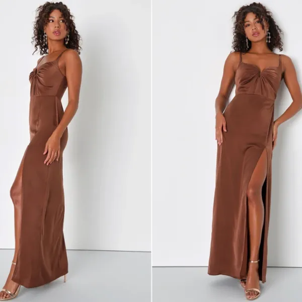 LULU's Elegant Sexy Prom Wedding Bridesmaid Satin Chic Romantic Satin Maxi - Image 2