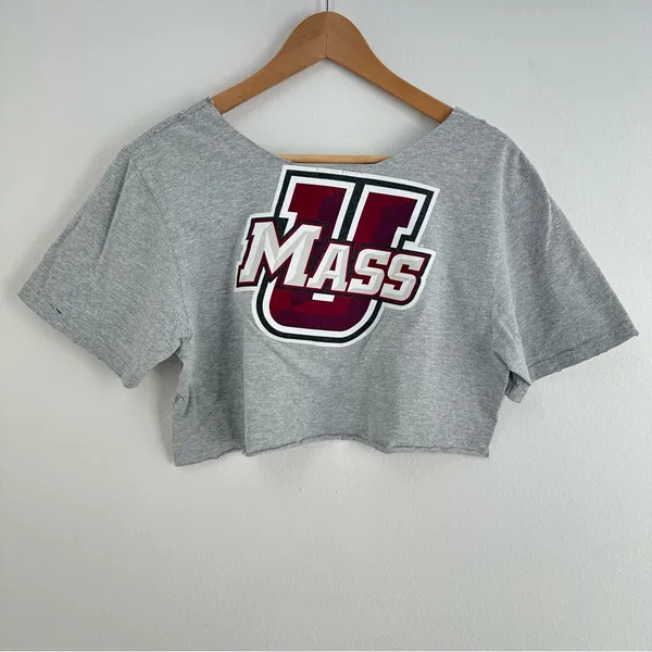 Adidas University of Massachusetts UMASS distressed cropped off the shoulder top - Image 5