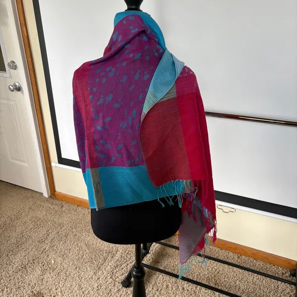 Pashmina Wool Soft Colorful Scarf Shawl Pink Blue Cotton Candy Fairy Tassels - Image 2